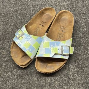 Birkenstock Birkies Madrid Blue Green White Slides Size 39